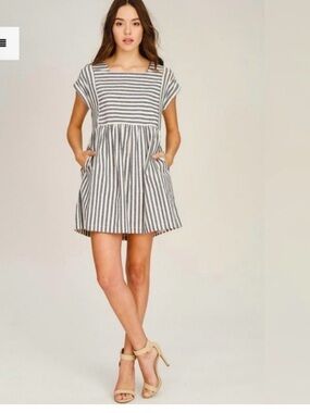 Listicle Striped Short Sleeve Mini Dress from ANTHROPOLOGIE in White and Gray